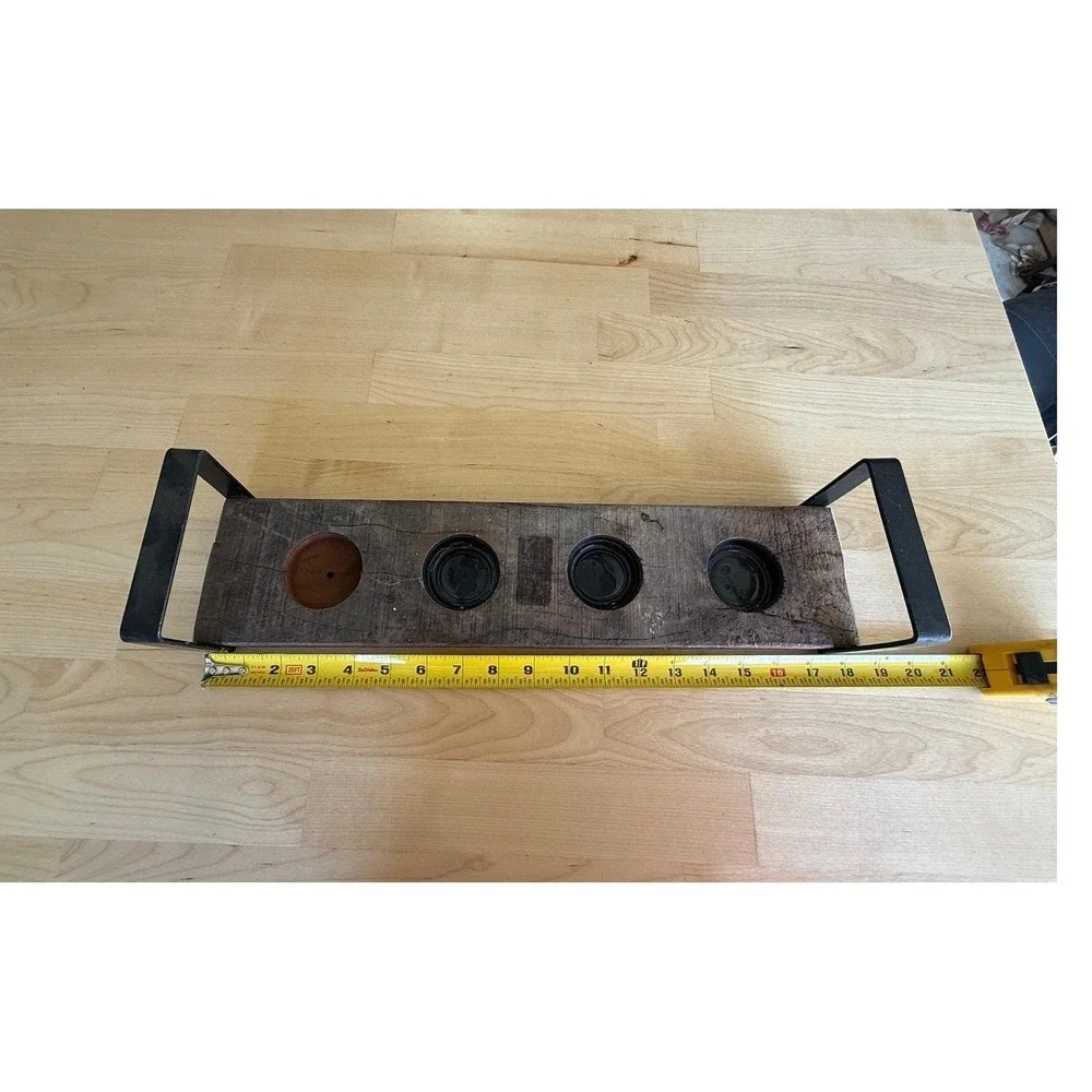 Rustic Farmhouse Candle Holder Wood 4 Votive Metal Handles Table Decor‎